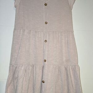 Charming Pink Striped Kids Dress with Buttons